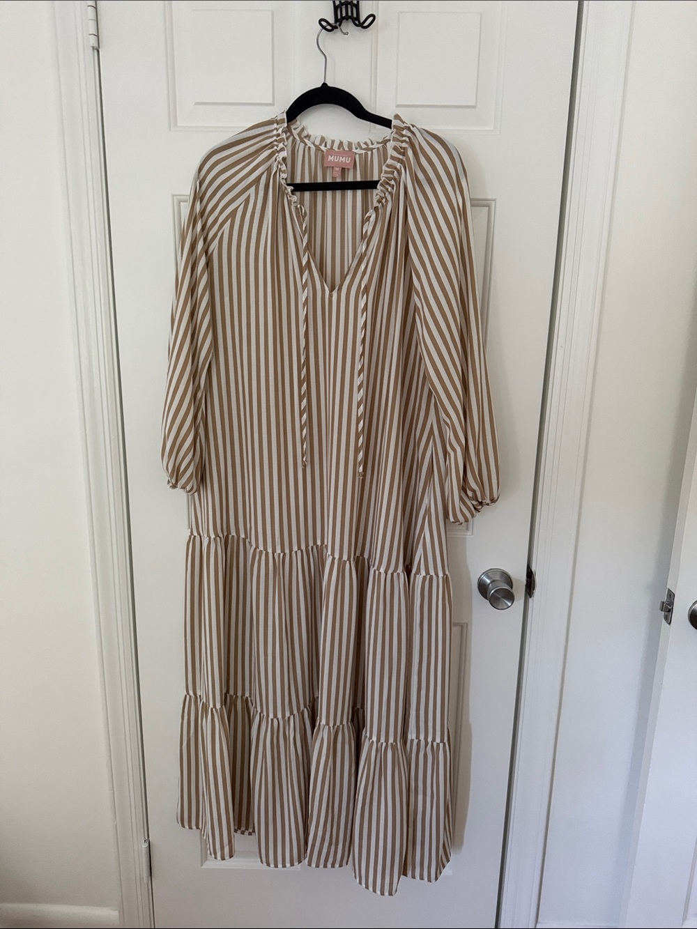 Show Me Your MuMu Beige and White Striped Tiered Maxi Dress